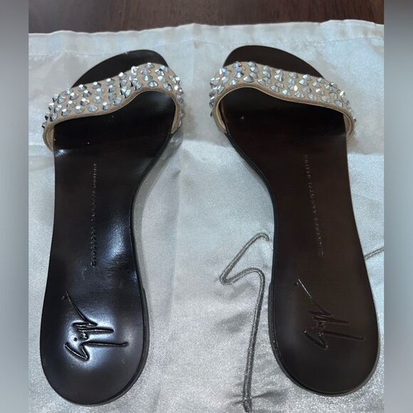 Giuseppe Zanotti Tan Suede Rhinestone Flat Slip-on Sandals 37 / US 6.5 Italy - Picture 7 of 11